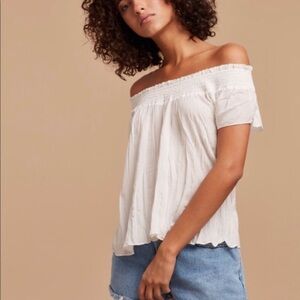Talula Gray Off Shoulder Loose Flowy Blouse Top
